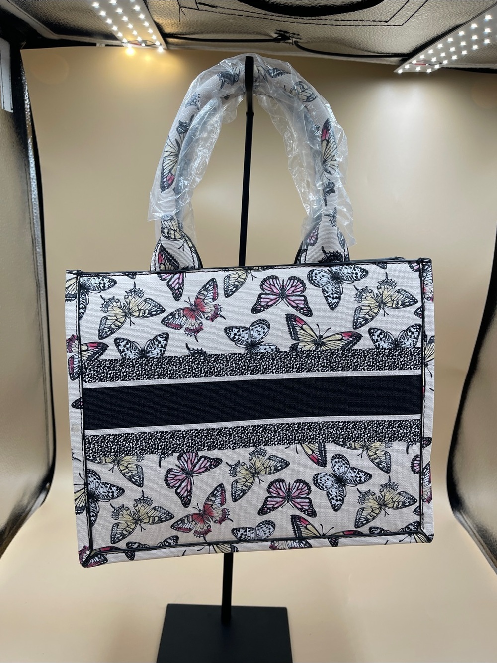 The Tote Bag Butterfly Print Women’s Tote - White with Pink & Yellow Accents - Picture 5 of 9
